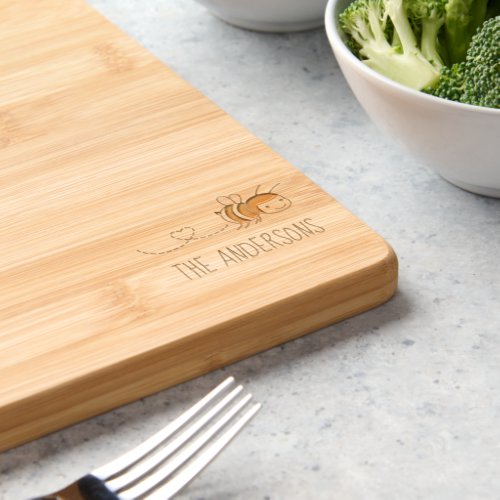 Happy Bee Buzzing Around Family Name Cutting Board