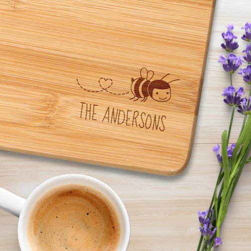 Happy Bee Buzzing Around Family Name Cutting Board