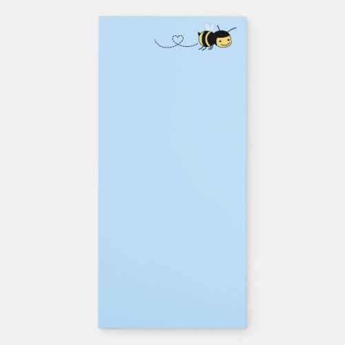 Happy Bee Buzzing Around Heart Blue Magnetic Notepad