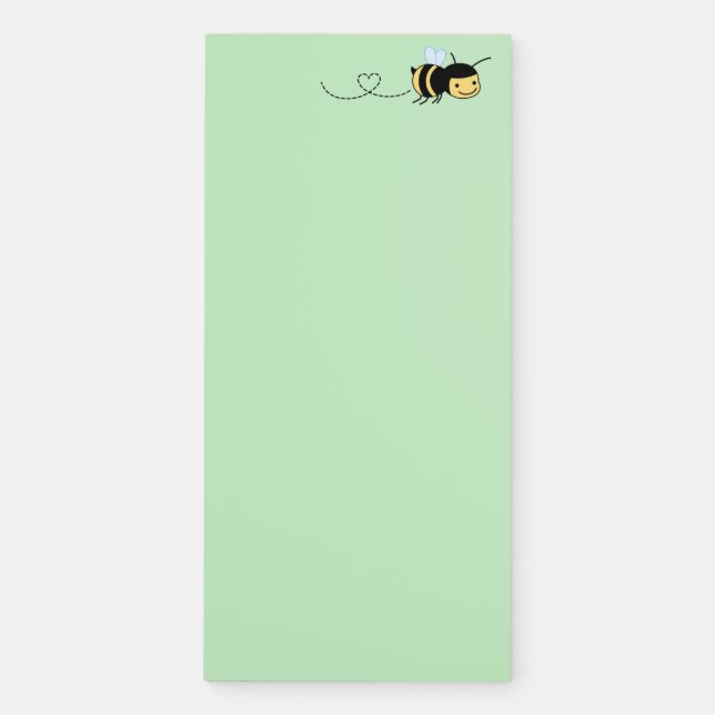 Happy Bee Buzzing Around Heart Green Magnetic Notepad (Front)