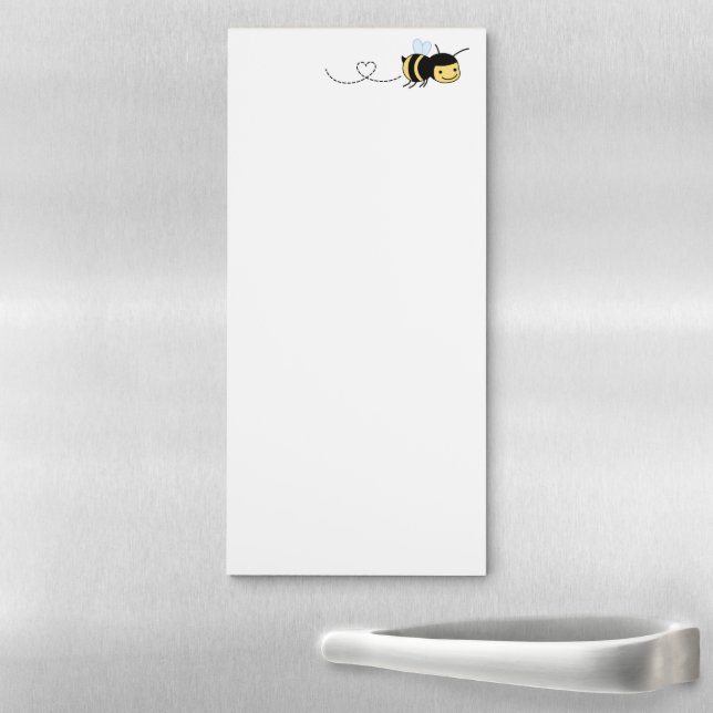 Happy Bee Buzzing Around Heart Magnetic Notepad (In Situ)