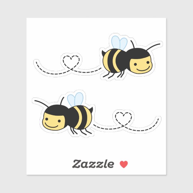 Happy Bee Buzzing Around Heart Sticker (Sheet)