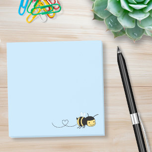 Happy Bee Buzzing Around on Blue Post-it Notes
