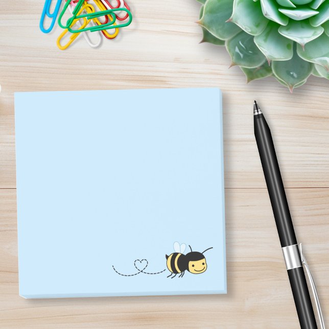 Happy Bee Buzzing Around on Blue Post-it Notes (Creator Uploaded)