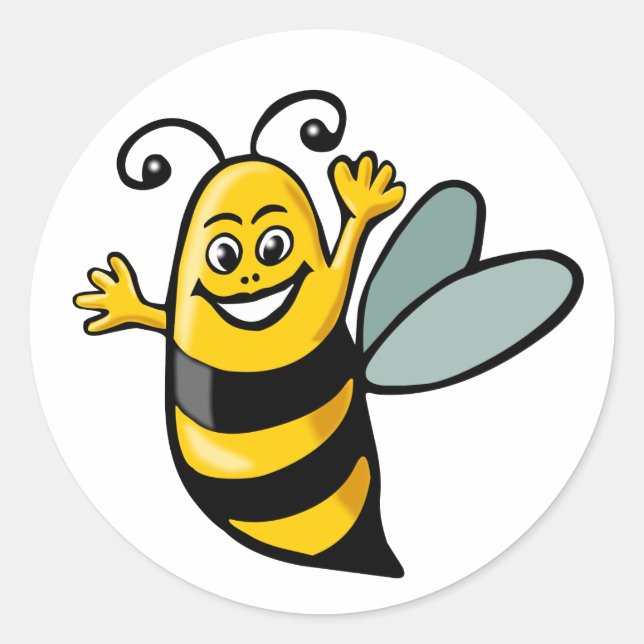 Happy Bee Classic Round Sticker (Front)