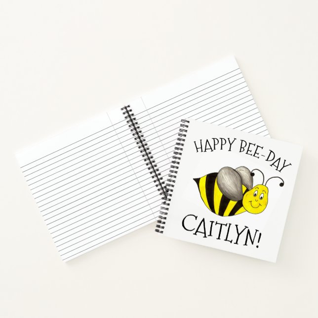 Happy Bee-Day Bday Birthday Yellow Bee Bumblebee Notebook (Inside)