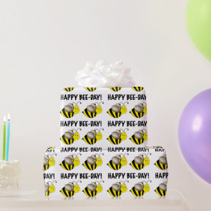 Happy Bee Day Bday Black Yellow Bumblebee Birthday Wrapping Paper
