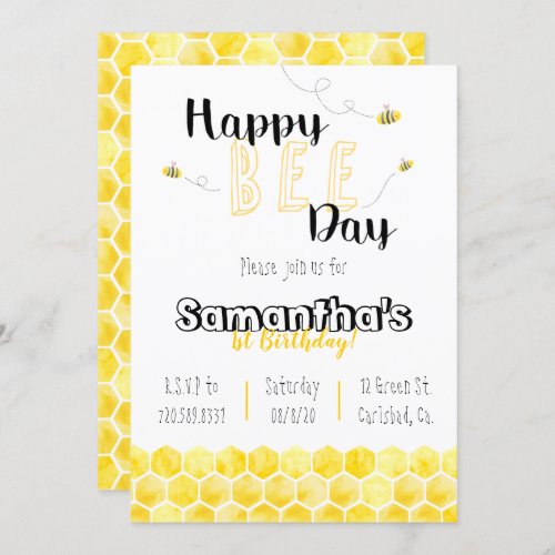 Happy Bee_Day Bee Theme Birthday Black and yellow Invitation