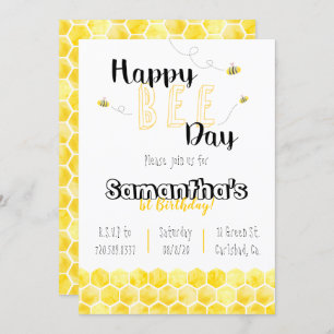 Happy Bee-Day Bee Theme Birthday Black and yellow Invitation
