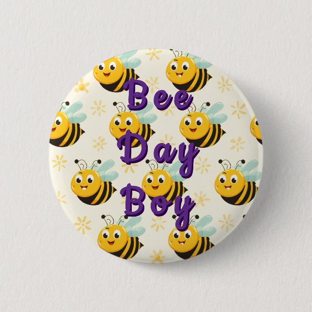 Happy Bee Day Birthday Balloon Button (Front)