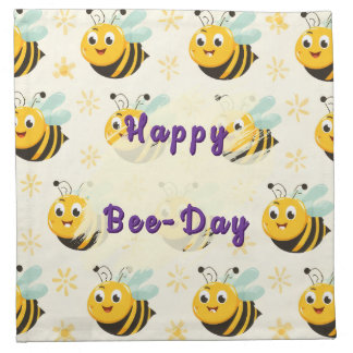 Happy Bee Day Birthday Balloon Cloth Napkin