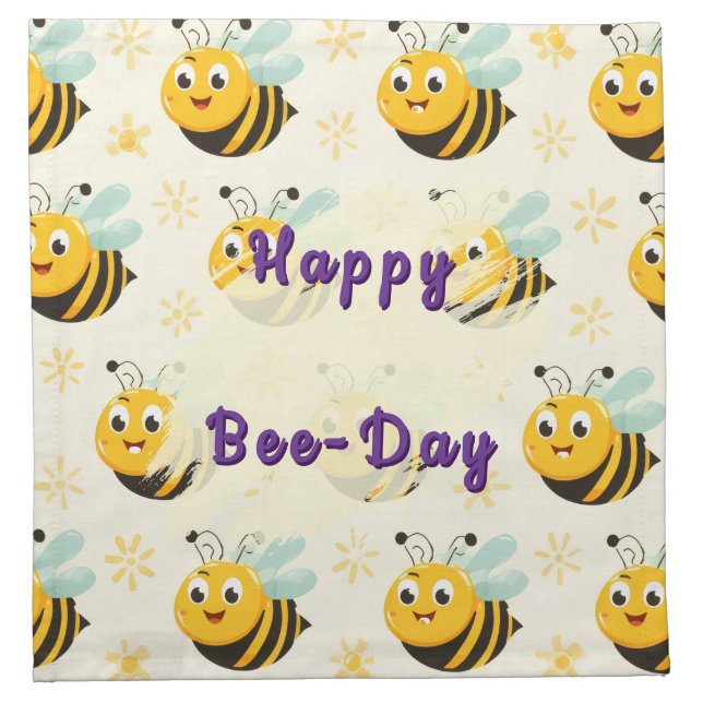 Happy Bee Day Birthday Balloon Cloth Napkin (Front)