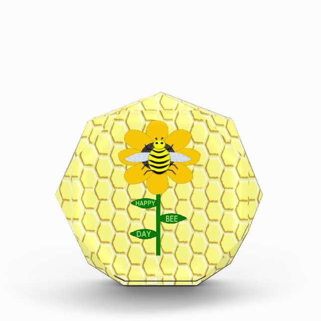 Happy Bee Day Birthday Bumblebee Acrylic Award (Front)