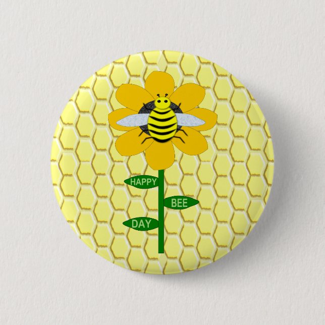 Happy Bee Day Birthday Bumblebee Button (Front)