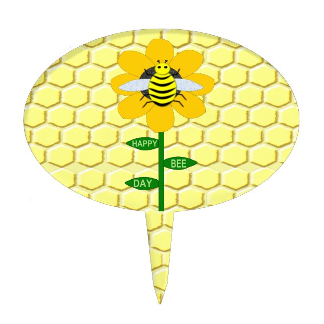 Happy Bee Day Birthday Bumblebee Cake Topper (Front)
