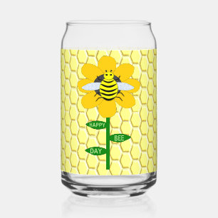 Happy Bee Day Birthday Bumblebee Can Glass