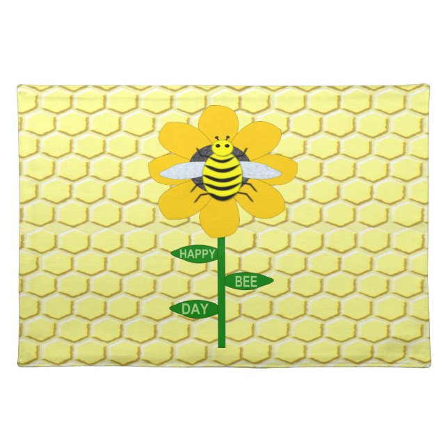 Happy Bee Day Birthday Bumblebee Cloth Placemat (Front)