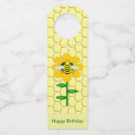 Happy Bee Day Birthday Bumblebee Custom Bottle Hanger Tag