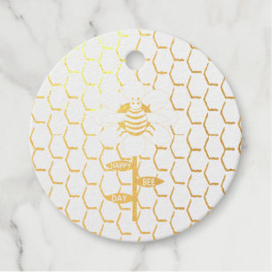 Happy Bee Day Birthday Bumblebee Custom Foil Favor Tags
