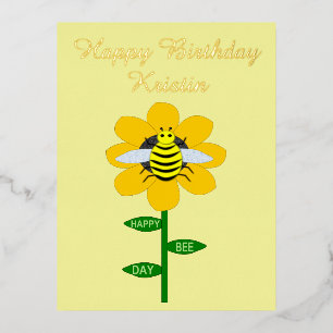 Happy Bee Day Birthday Bumblebee Custom Foil Holiday Postcard