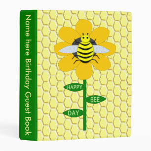 Happy Bee Day Birthday Bumblebee Custom Guest Book Mini Binder