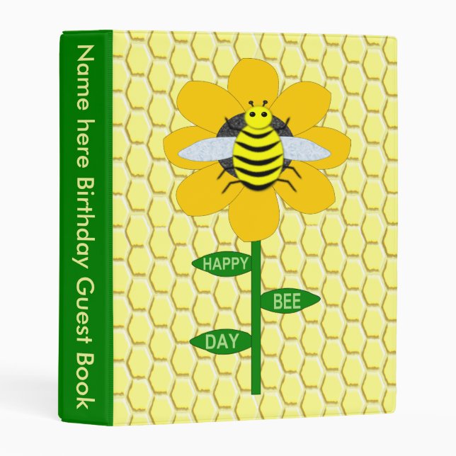 Happy Bee Day Birthday Bumblebee Custom Guest Book Mini Binder (Front/Spine)