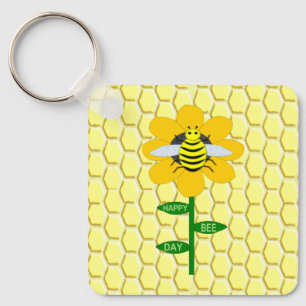 Happy Bee Day Birthday Bumblebee Custom Keychain