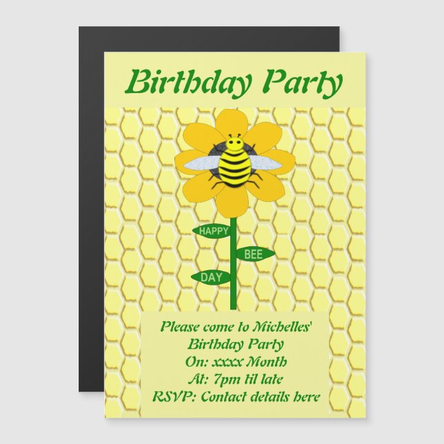 Happy Bee Day Birthday Bumblebee Custom Party Magnetic Invitation (Front/Back)