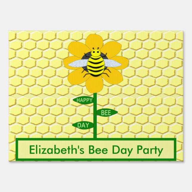 Happy Bee Day Birthday Bumblebee Custom Sign (Back)