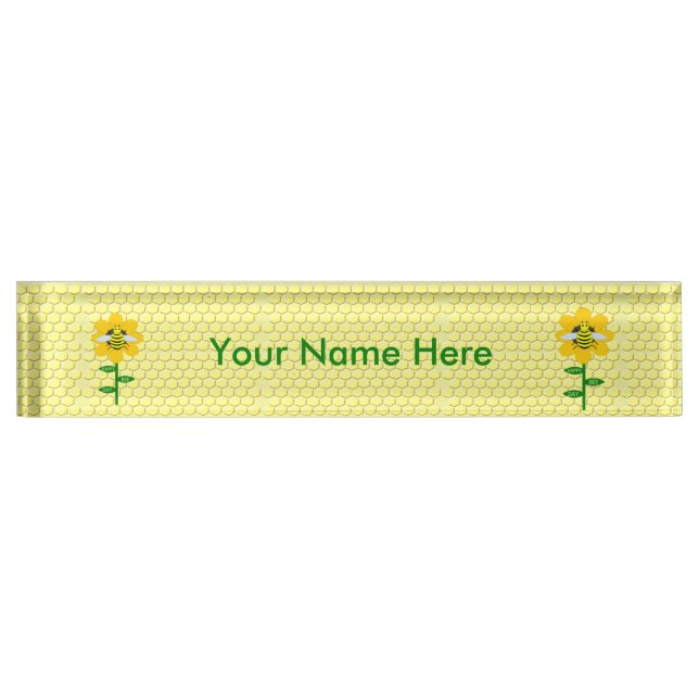 Happy Bee Day Birthday Bumblebee Desk Name Plate (Front)
