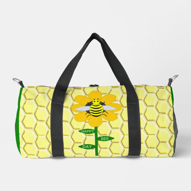 Happy Bee Day Birthday Bumblebee Duffle Bag (Front)