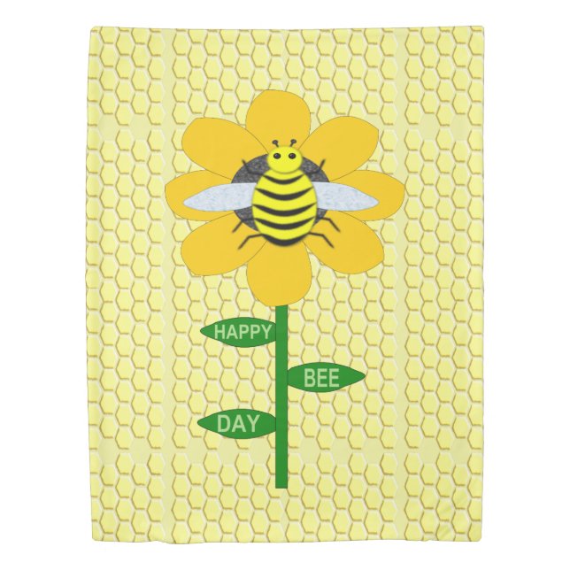 Happy Bee Day Birthday Bumblebee Duvet Cover (Front)