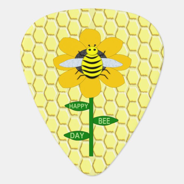 Happy Bee Day Birthday Bumblebee Guitar Pick (Front)