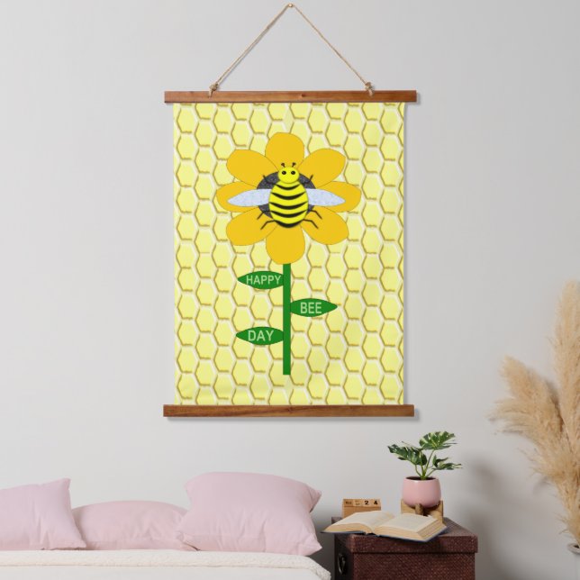 Happy Bee Day Birthday Bumblebee Hanging Tapestry (Bedroom)