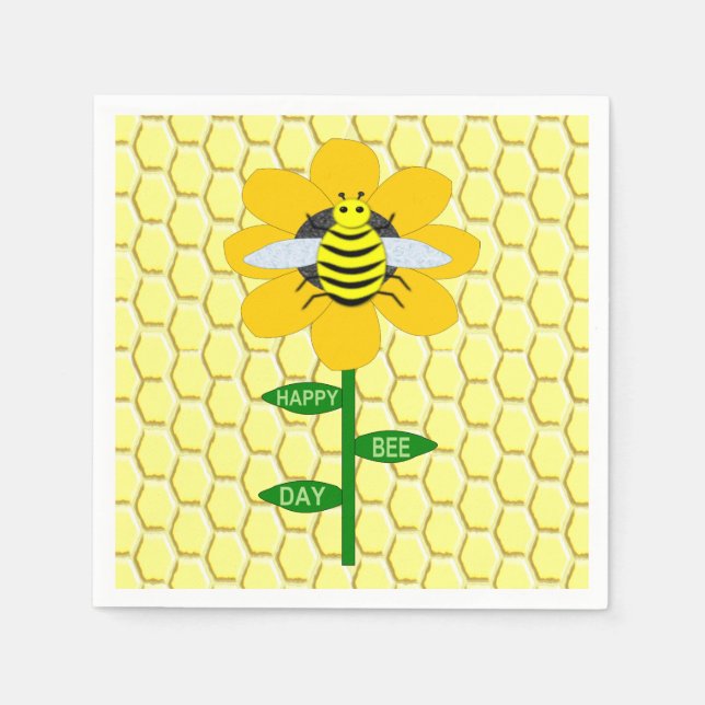 Happy Bee Day Birthday Bumblebee Napkins (Front)