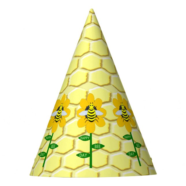 Happy Bee Day Birthday Bumblebee Party Hat (Front)