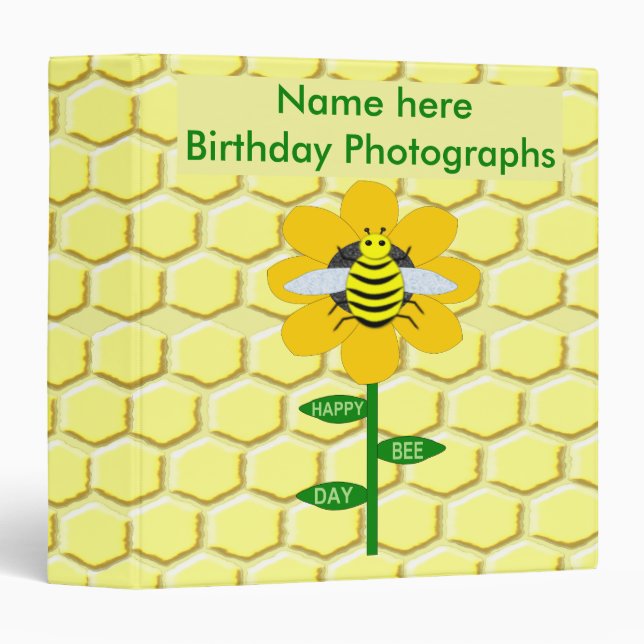 Happy Bee Day Birthday Bumblebee Photograph Album 3 Ring Binder (Front/Spine)