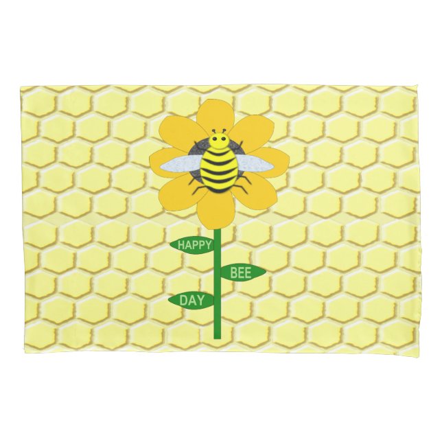 Happy Bee Day Birthday Bumblebee Pillow Case (Front)
