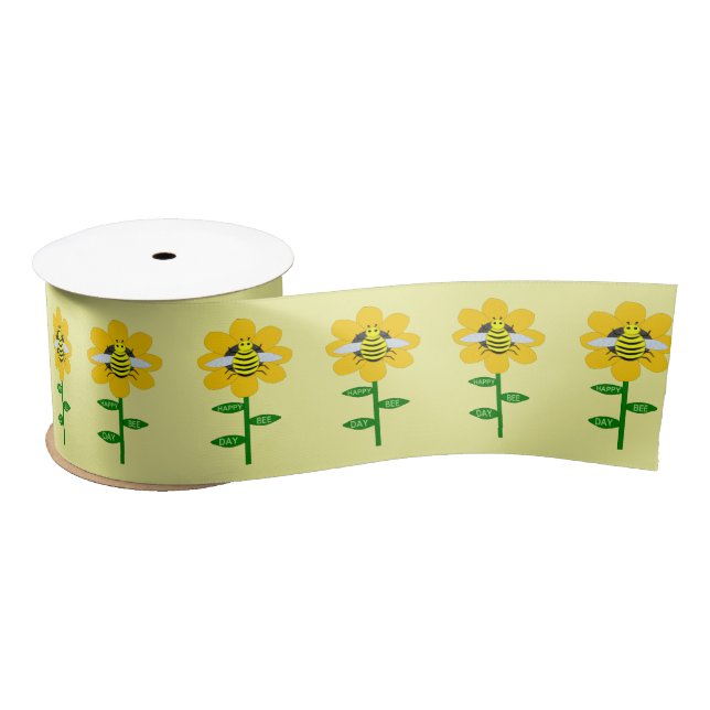Happy Bee Day Birthday Bumblebee Satin Ribbon (Spool)