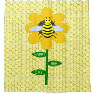 Happy Bee Day Birthday Bumblebee Shower Curtain