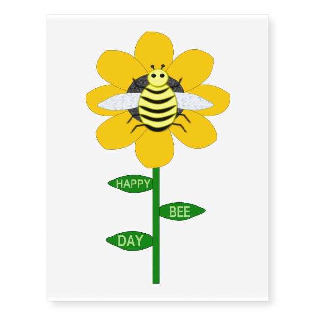 Happy Bee Day Birthday Bumblebee Temporary Tattoos (Front)