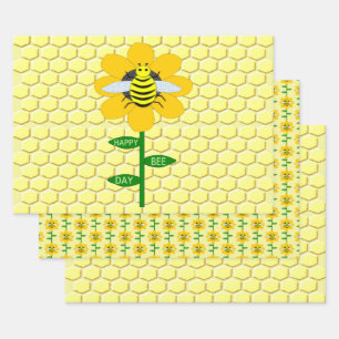 Happy Bee Day Birthday Bumblebee Wrapping Paper Sheets