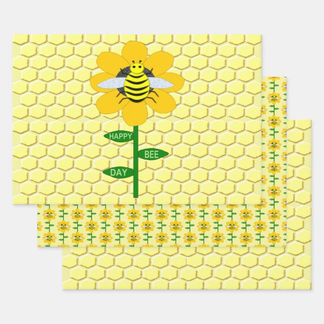 Happy Bee Day Birthday Bumblebee Wrapping Paper Sheets (Set)