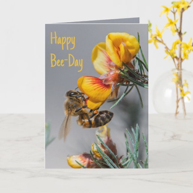 Happy Bee-day Birthday Photo Card (Yellow Flower)