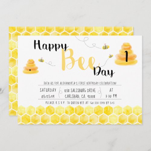 Happy Bee Day Black and Yellow Bee Themed Party Invitation