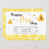 Happy Bee Day Black and Yellow Bee Themed Party Invitation