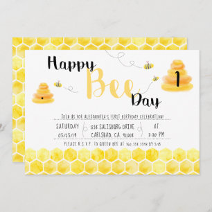Happy Bee Day Black and Yellow Bee Themed Party Invitation