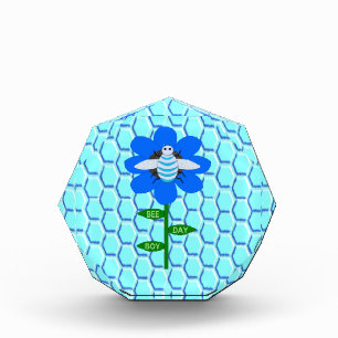 Happy Bee Day Boy Blue Birthday Bumblebee Acrylic Award