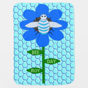 Happy Bee Day Boy Blue Birthday Bumblebee Baby Blanket