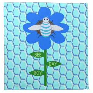 Happy Bee Day Boy Blue Birthday Bumblebee Cloth Napkin